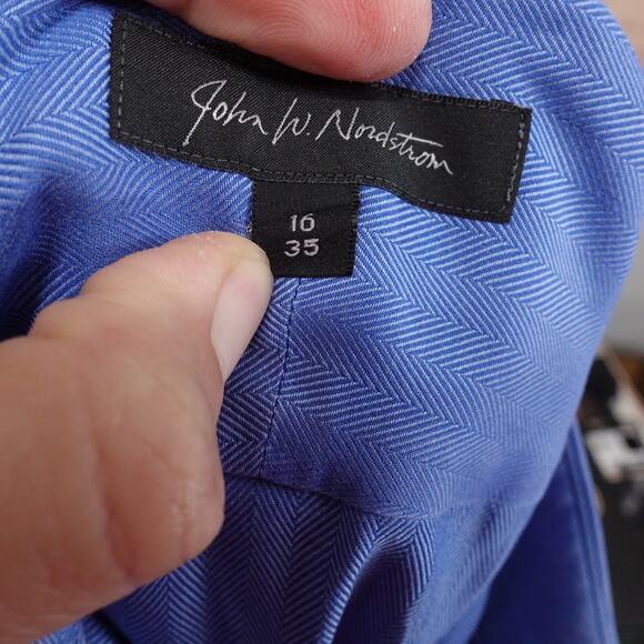 JOHN W NORDSTROM TRADITIONAL FIT BUTTON UP DRESS SHIRT 16 35 BLUE - Picture 7 of 7